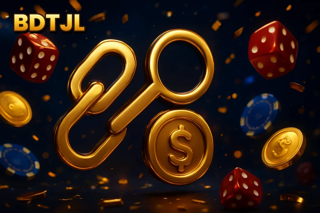 BDTJL – Icons illustrating sharing links, reward tokens, and connections for the BDTJL referral programme.