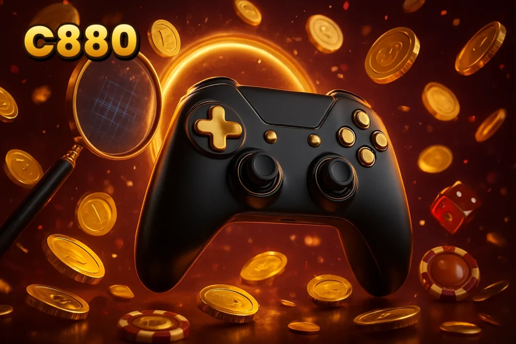 C880 | Abstract digital interface with geometric shapes C880 – Abstract digital interface with geometric shapes and a magnifying glass, representing the C880 gaming platform.
