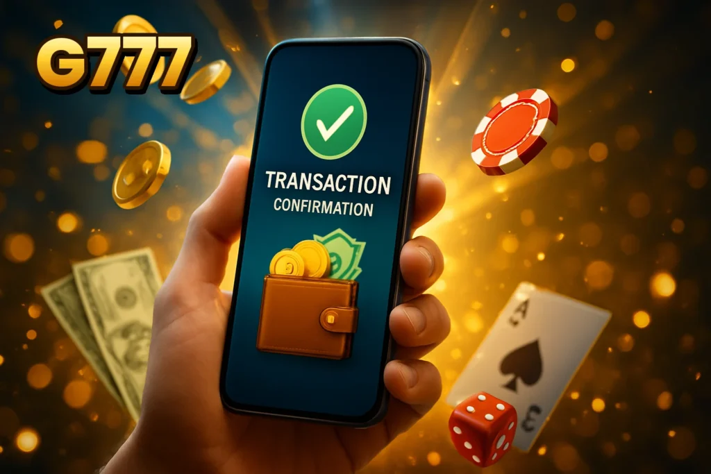 G777 – G777 withdrawal process: mobile phone, coins, and payment icons for fast BDT transactions in Bangladesh.