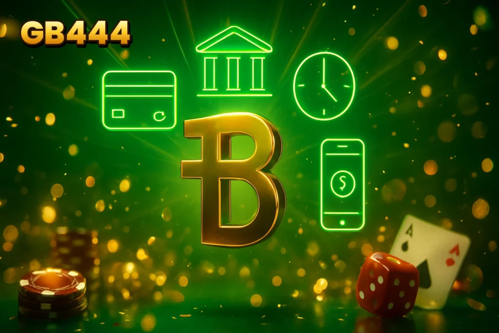 GB444 – Visual representation of BDT currency and secure transactions for app deposits.