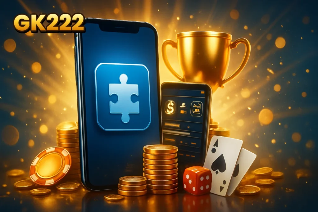 GK222 | Contrast between casual mobile games GK222 – Contrast between casual mobile games and the GK222 real-money gaming app interface.