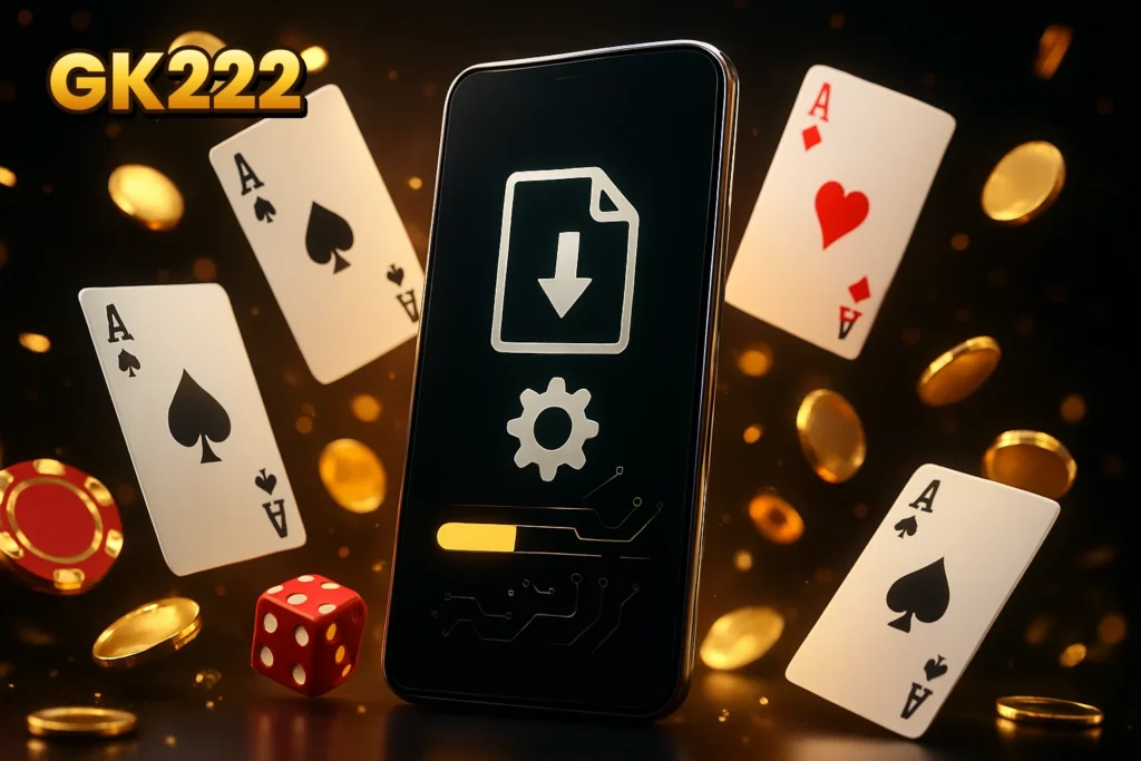 GK222 | GK222 APK download progress on a mobile device GK222 – GK222 APK download progress on a mobile device with file and settings icons.