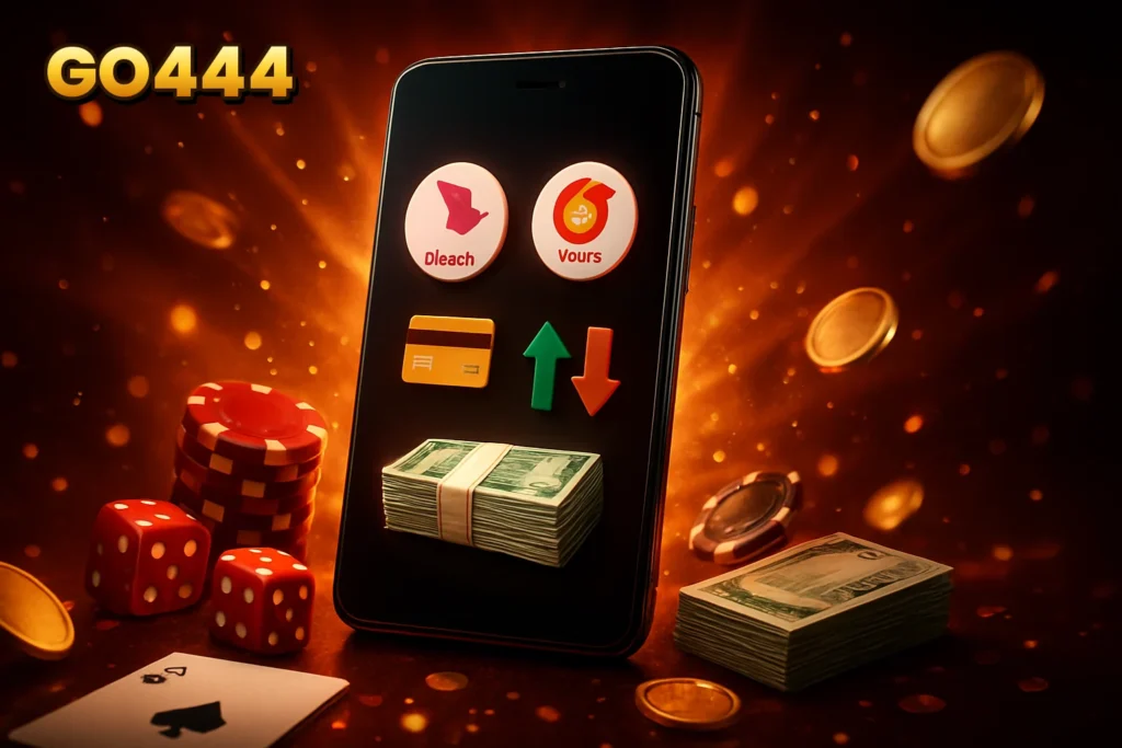 GO444 | Mobile payment icons, bank card, and currency GO444 – Mobile payment icons, bank card, and currency for GO444 deposits and withdrawals.