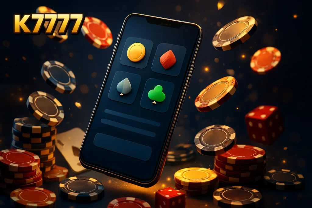 K7777 – K7777 Android app interface on a mobile phone, showing user-friendly navigation.